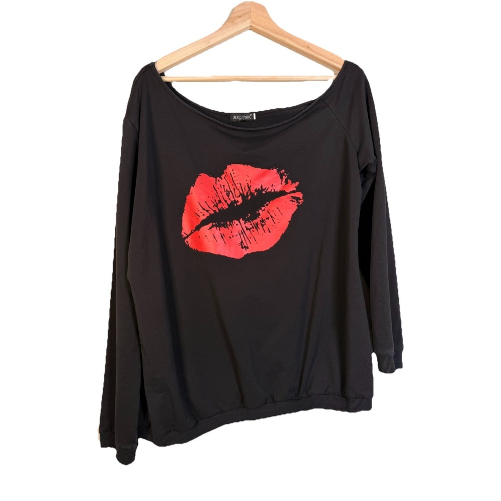 Magic MK‎ Women's 4XL Casual Sexy Lips Off Shoulder shirt Black Concert Party